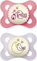 MAM Baby Kit Com 2 Chupetas Original Night Com Botão Que Brilha No Escuro, Bico de Silicone SkinSoft para Crianças 0-6 Meses Com Caixa Esterilizadora, Rosa
