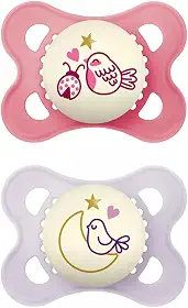 MAM Baby Kit Com 2 Chupetas Original Night Com Botão Que Brilha No Escuro, Bico de Silicone SkinSoft para Crianças 0-6 Meses Com Caixa Esterilizadora, Rosa