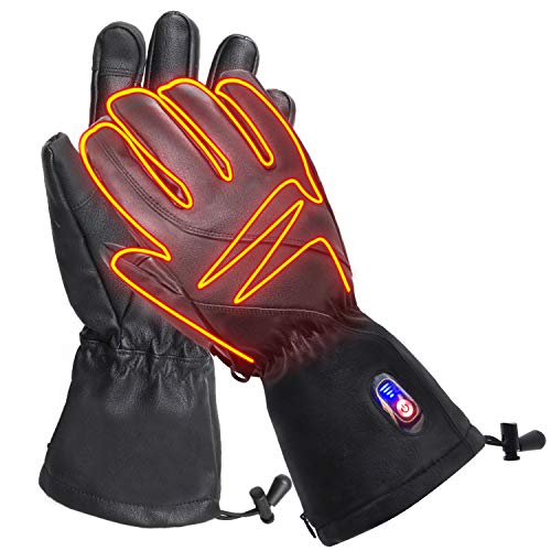 Refial Heated Gloves for Men Women, Winter Warm Leather Gloves Rechargeable Battery Gloves Touch Screen Thermal Gloves Ski Motorcycle Cycling Gloves Hand Warmer