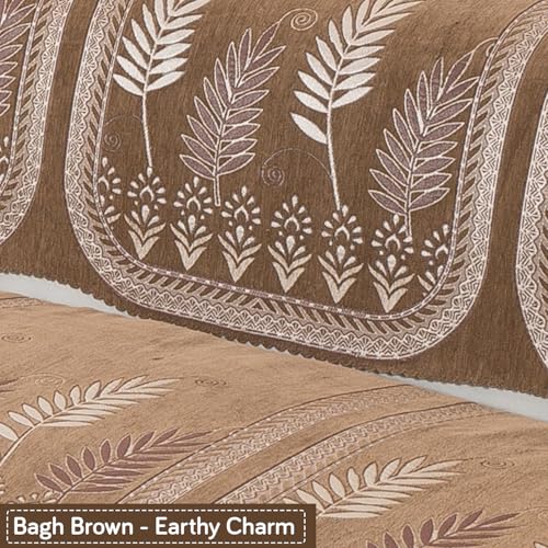 Image of HOKIPO Bagh Brown Premium Chenille Jacquard Sofa Cover for 2 Seater for Seat & Back, 'Royal Aangan Series' (IN-1007-L6*2)