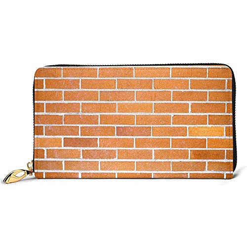 Coin Purse,Monedero De Cuero Genuino De Textura De Pared De Ladrillo Rojo, Monederos De Moda para Viajes De Negocios De Fiesta,10.5(W) x19(L) x2.5(T) cm