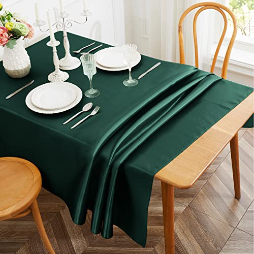 Cobedzy 1 mantel de satén para comedor, color verde esmeralda, sedoso, para exteriores, patio, mantel rectangular de lujo para fiestas, bodas, cenas, restaurantes, 58 x 102 pulgadas
