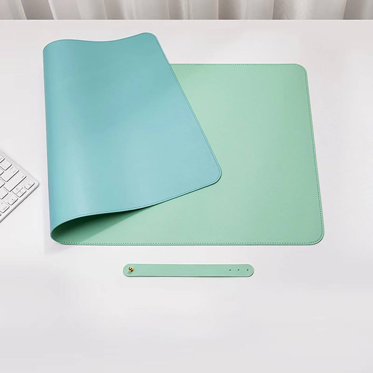 Tappetino per mouse da ufficio in pelle, Grande tappetino da scrivania impermeabile in bifacciale, Antiscivolo, resistente, facile da pulire(Green+Blue,100x50cm)