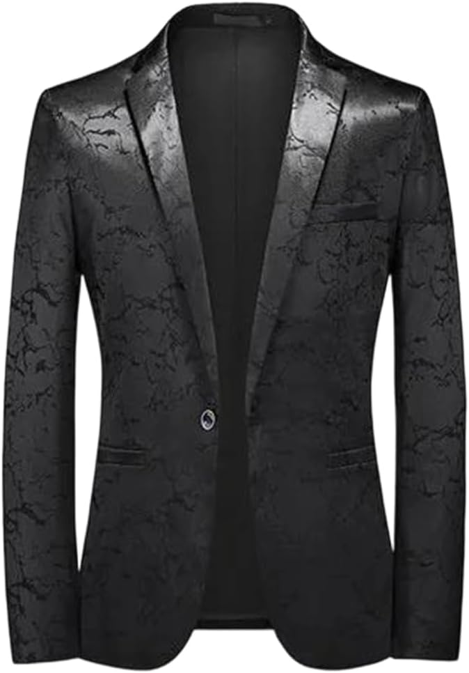 Classic Black Textured Men's Blazer Business Casual Slim Jacket Wedding Party Tuxedo