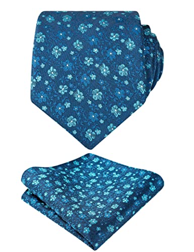 Image of Alizeal Mens 3.15inches Exquisite Floral Tie with Small Flower Printed Pocket Square