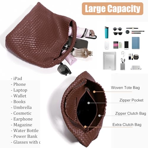 Image of Geelyda Woven Tote Bag for Women with Purse, Fashion Shoulder Hobo Underarm Bags, Large Woven Handmade Work Commuter Day Bags
