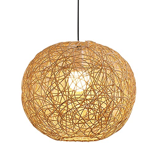 Lampe à suspension en bambou rotin tissés à la main MOCHAMIK lustre rustique 13,7