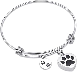 Alway in my heart expandable cuffCremation Bracelet for Ashes Dog Cat Paw Prints Pet Memorial Urn Jewelry (Silver)