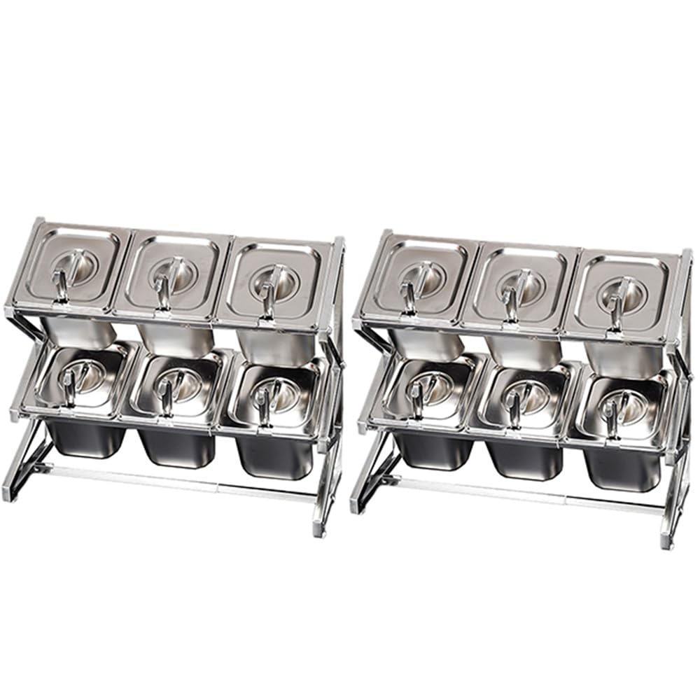 GTHTUHFD Expandable Stainless Steel Spice Rack For 10 Pots & Pans With Spoon Holder Countertop Condiment Organizer,Argento/Aaa-25.4X8.9X17IN-2P