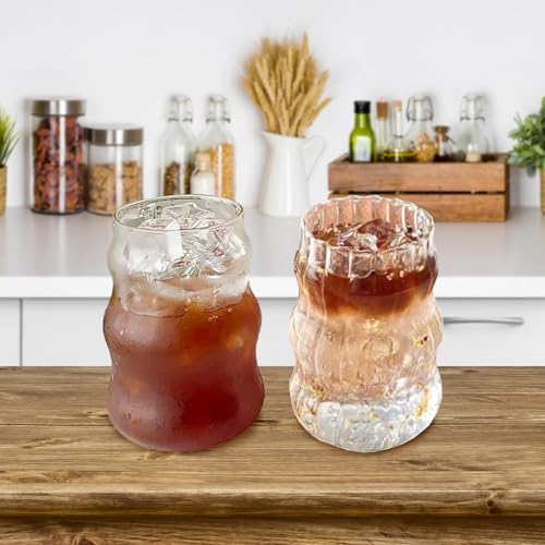 MINGZHE Copa de Café Taza de Agua Copas de Vino Taza de Cumpleaños a Rayas Taza de Agua Tazas de Cóctel Transparentes Taza de Botella de Vidrio de Jugo para el Hogar Bar Taza de Bebida Fría Taza de Le