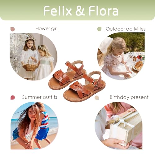 Image of Felix & Flora Toddler Girl Sandals -Flower Girl Dress Shoes Open Toe Little Kid Flats
