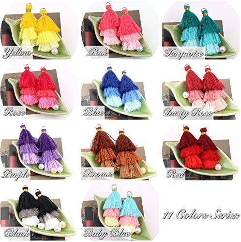 Mscftfb 22 Pieces 2.4Inch 3 Layers Small Tassels Tri-Colors Mala Tassel Charms With Jump Rings For Earring Necklace Jewelry Making Garland Keychain Charms Dreamcatchers Diy Crafts Decorations(Multi) #TOP2