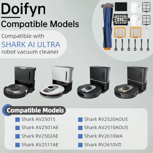 Image of Replacement Parts Compatible with Shark AI AV2501S AV2511AE AV2501AE RV2502AE RV2610WA AV2510AOUS RV2520AOUS Robot Vacuum Cleaner, 1Main Brush, 2 motor pre-filters, 2Foam Filters, 6Side Brushes