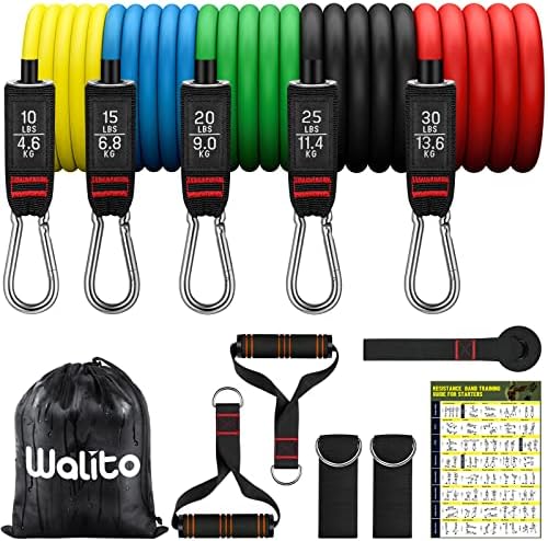 WALITO Resistance Bands Set - Exercise Bands with Handles, Door Anchor, Legs Ankle Straps for Heavy Resistance Training, Physical Therapy, Muscle Training, Yoga, Home Workouts