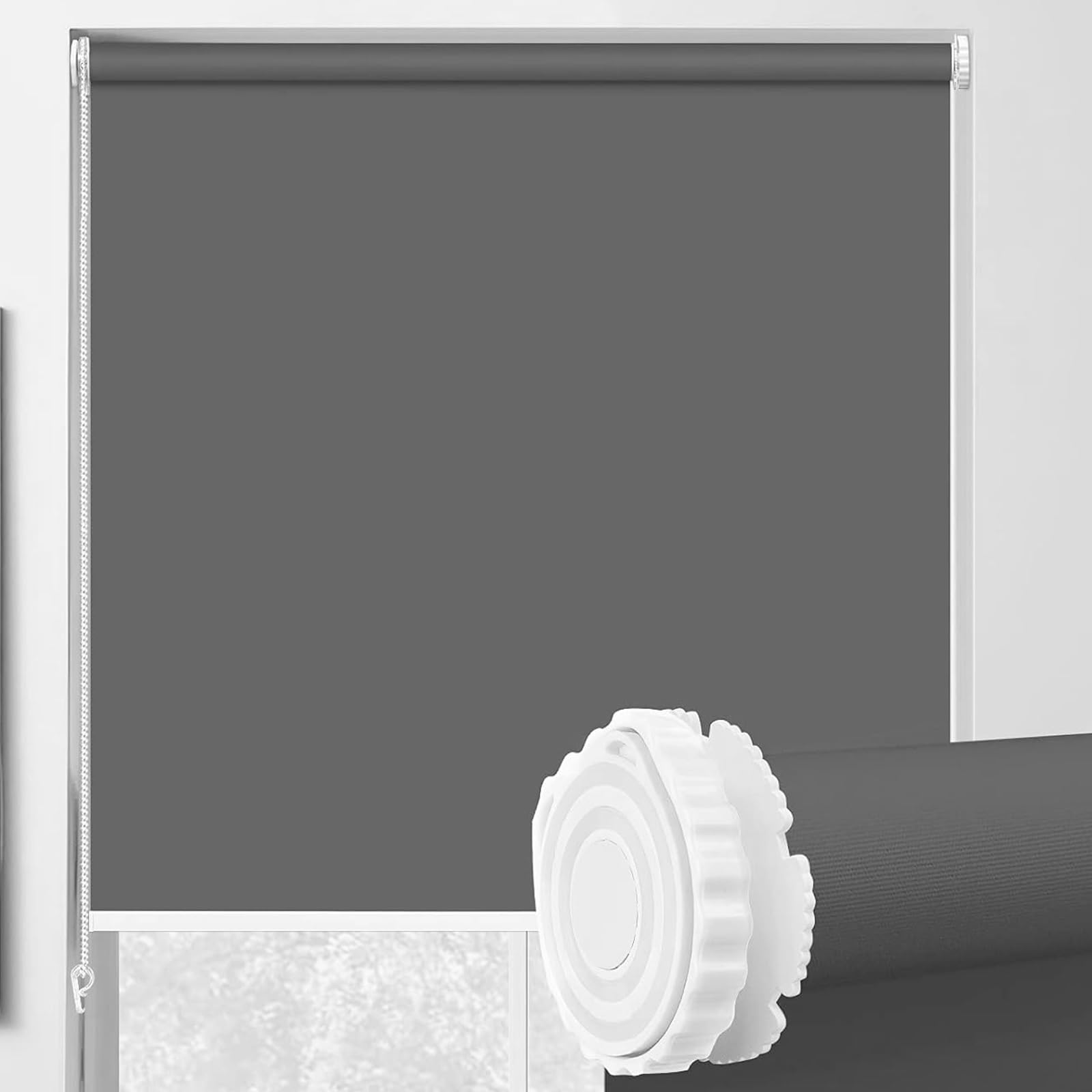 Verdunkelungsrollo Klemmfix 60 x 110 cm Flexibler Seitenzug Top Qualität Fensterrollo Klemmrollos für Fenster Inkl Montage-Teile, für Wohnzimmer, Schlafzimmer, Dunkelgrau