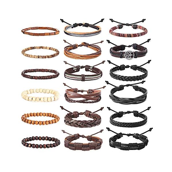 Hanpabum-18pcs-Braided-Leather-Bracelets-for-Men-Women-Woven-Cuff-Wrap-Bracelet-Wood-Beads-Ethnic-Tribal-Bracelets-Adjustable HANPABUM 18pcs Braided Leather Bracelets for Men Women Woven Cuff Wrap Bracelet Wood Beads Ethnic Tribal Bracelets Adjustable