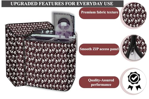 Image of The Furnishing Tree Polyester Waterproof Semi Automatic Washing Machine Cover Suitable for LG 9 Kg, 9.5 Kg & 10 Kg, Dimension DxWxH In Cms: ( 53.3x89x99 ), Floral Pattern Brown
