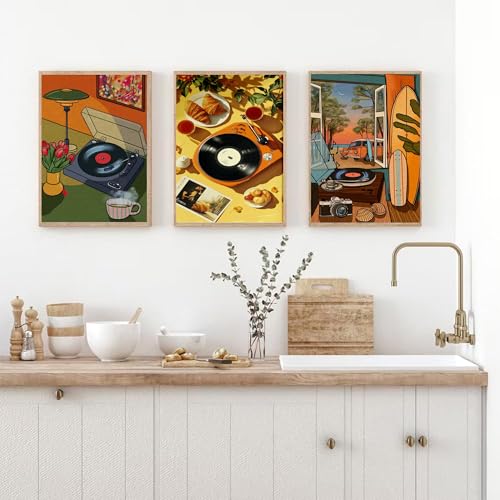 Image of cupmod 6 Packs Vintage Music Paint by Numbers Kit for Adults,Retro Funny Adults Paint by Number Kits on Canvas Without Frame,Easy Acrylic Oil Painting by Numbers Kit for Home Wall Decor 9.8x13.8inch