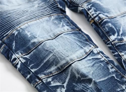 Men's Motorcycle Stretch Slim Straight Denim Trousers Zipper Pocket Retro Nostalgic Jeans4