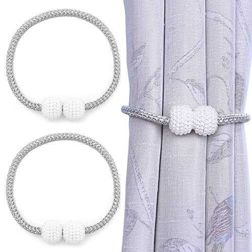 VakiReyy Lote de 2 Abrazaderas Magnética para Cortinas, Cordones de Sujeción Magnéticos Gray, Decorados con Perlas, para la Decoración de la Ventana del Hotel Home Office Cover