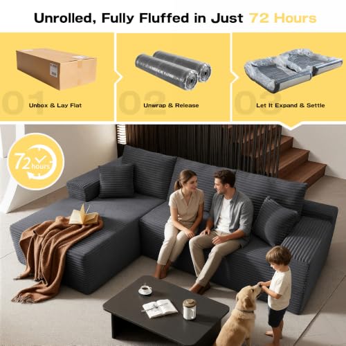 Image of 96 inch Sectional Couches for Living Room Cloud Couch Sofa with L-Shape Upholstered Boneless Couchs Modern Modular Sectional Couch with Chaise