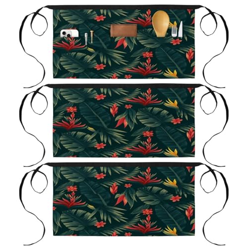 Tablier court de chef de cuisine lot de 3 demi-tablier avec poches pour restaurant bar et pâtisserie