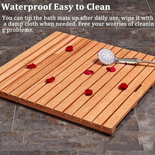 Alfombrilla de ducha de madera antideslizante para uso en bañera, piscina, impermeable, elevada de madera maciza