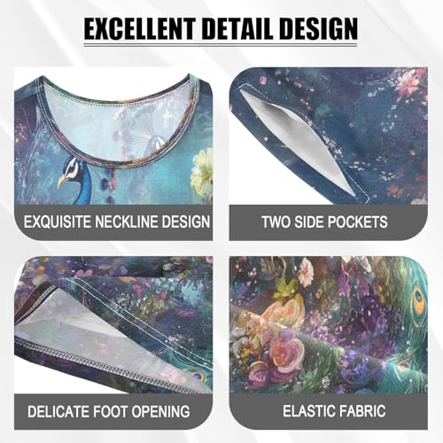 ALAZA Peacock Peony Flower Art Pajamas Set Short Sleeve Cotton Sleepwear Summer Pjs 2 Piece 5-14Y4