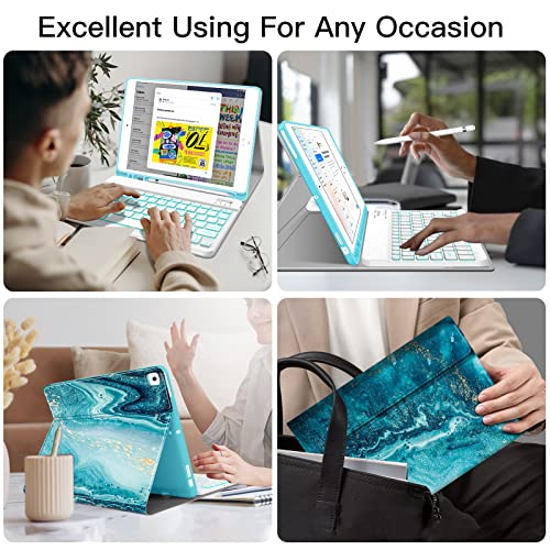 Backlit Keyboard Case For Ipad 10.2 9Th 8Th 7Th Generation - Wireless Detachable Keyboard Thin Slim Smart Folio Stand Tablet Cover Case For Ipad 10.2 Inch/Ipad Air 10.5"(3Rd Gen)/Ipad Pro 10.5", Blue #TOP2