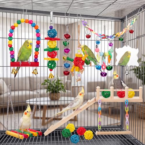 Image of 14 Pcs Parakeet Cockatiel Bird Toys,Deluxe Style