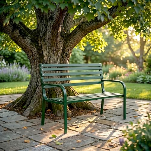 Image of BRISHI 2 Seater Metal Garden Bench for Indoor & Outdoor Park /Patio /Living Room /Terrace /Balcony (Green)