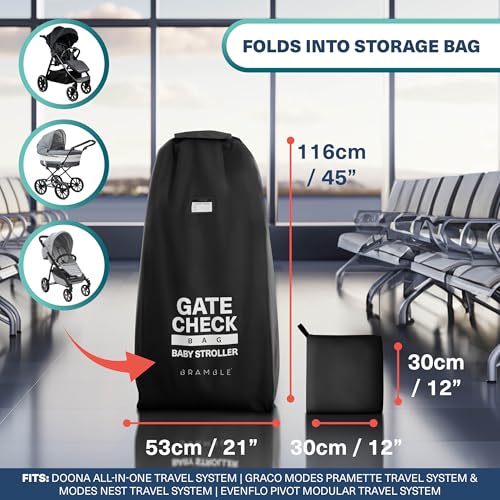 Bramble - Gate Check Transporttasche für Kinderwagen (L, Groß 116x53x34cm) Buggy Tasche Flugzeug - Wasserabweisend (Schwarz)
