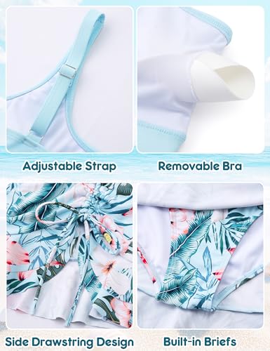 Image of DAXIANG Teens Girls Two Piece Swimsuit Modest Ruffle Skirt Bathing Suit Adjustable Straps Tankini Sets with Padded Size 7-16