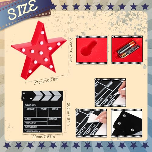 Image of 16 Pcs Movie Theater Decor Movie Night Party Decorations 8.6 inch Light up Letters Sign Film Clapper Board Marquee Star Sign Party Cards Props for Nigh Theater Table Centerpieces Supplies