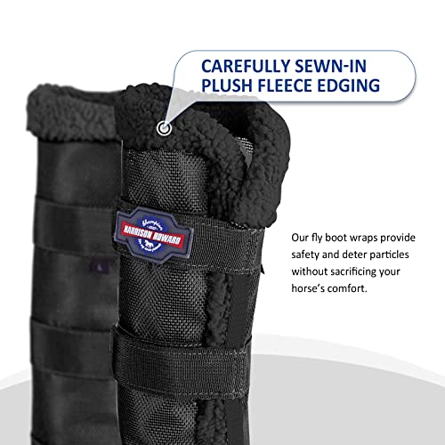 Image of Harrison Howard Horse Fly Boots Summer Protection with Fleece Trim to Eliminate Rubbing Comfortable and Ventilating Mesh Leg Guards Sold in Pair Classic Black M