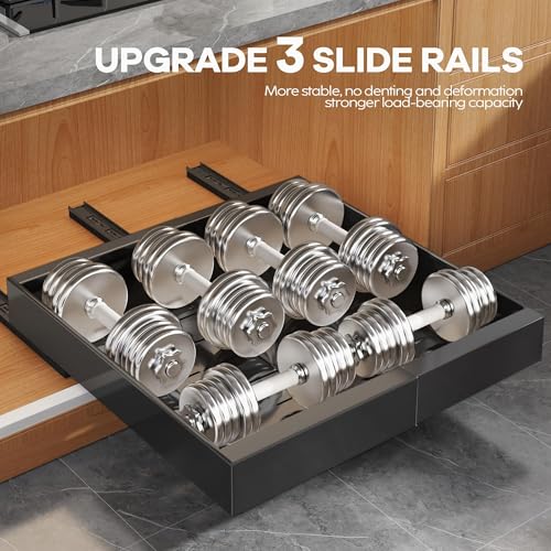 4Pack Expandable Pull Out Cabinet Organizer 21"Deep With Raising Pad for Framed Cabinets,Slide Out Drawers with 4pcs Divider Racks,Roll Out Shelves Adhesive,Adjustable Width 12.05"-20.4"Black