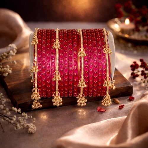 Image of Shining Diva Fashion 16 Pcs Trendy Stylish Glass & Kashmiri Ghungroo Bangles Set for Women & Girls | Traditional Festive Wedding Party Jewellery
