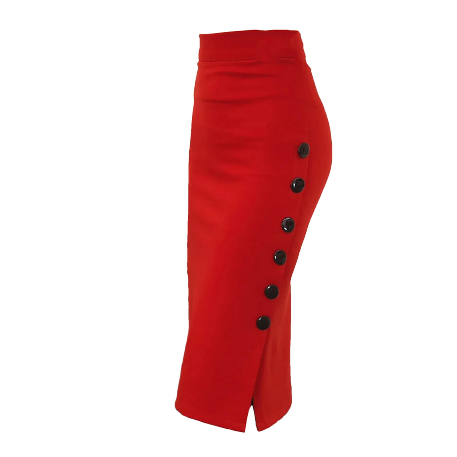 Eleganter Vintage-Büro-Damenrock, schmale Röcke, hohe Taille, Knöpfe, Schlitz, Bleistiftröcke, Stretch-Midi-Röcke