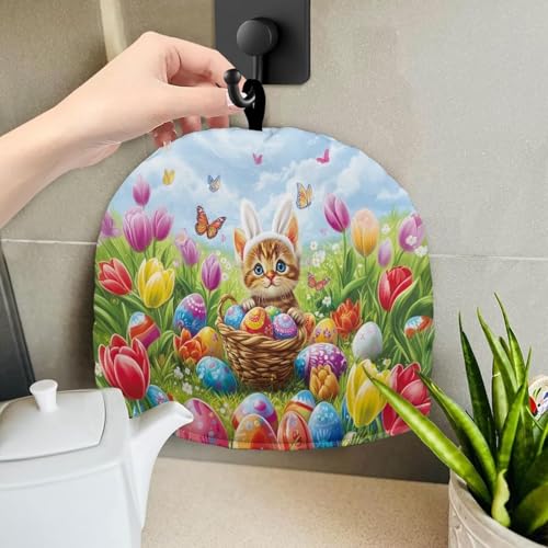 Image of Easter Cat Print Handmade Tea Cozy Kitchen Home Decorations Teas Cosy Creative Gifts Tea Cozies for Teapot Keep Warm Double Tnsulated Kettle Cover for Office