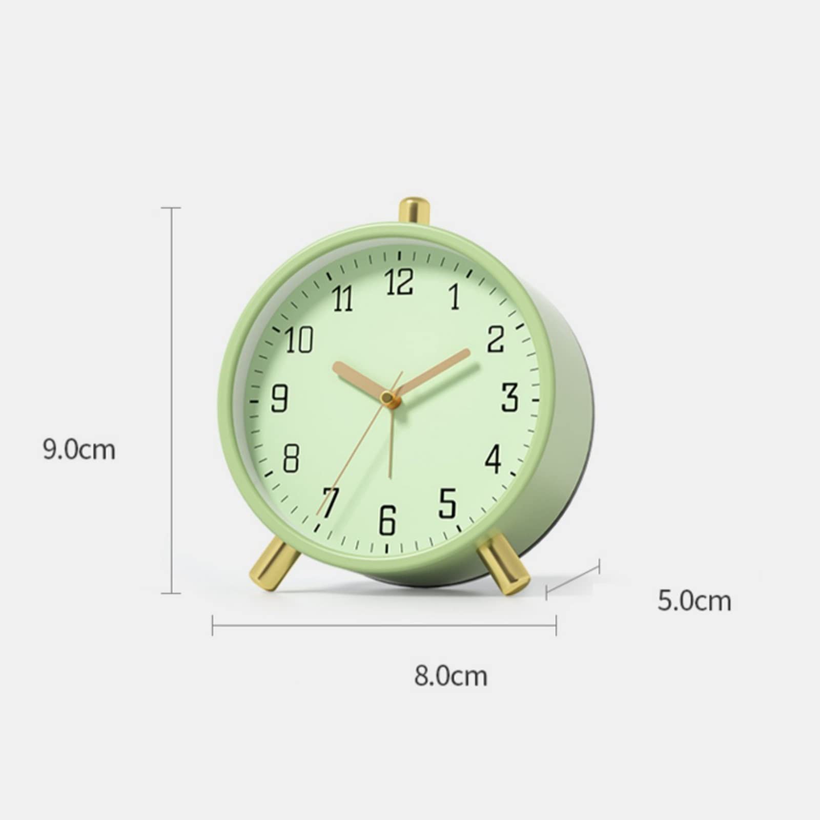 Wecker, Leise, Nicht tickende kleine Uhr mit Nachtlicht, batteriebetrieben(Green,3.5in)