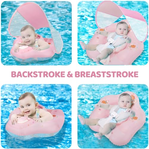 Image of LOOWARTS Baby Pool Float with Canopy and Safety Seat,Infant Swim Float & Pool Float & Baby Water Float & Swimming Floats UPF50+ UV Protection for Kids from 3 to 36 Months.(S:3-12 Month /L:6-36 Month)