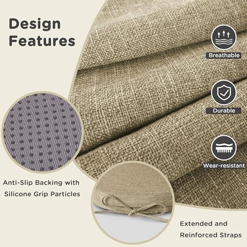 Image of AddGrace Set of 4 Chair Cushions for Metal Dining Chairs 14x14 Beige | Non Slip,Washable Removable Cover with Ties, Textured, for Kitchen Dining Room Indoor, Hard Wooden Chairs, Family Gathering
