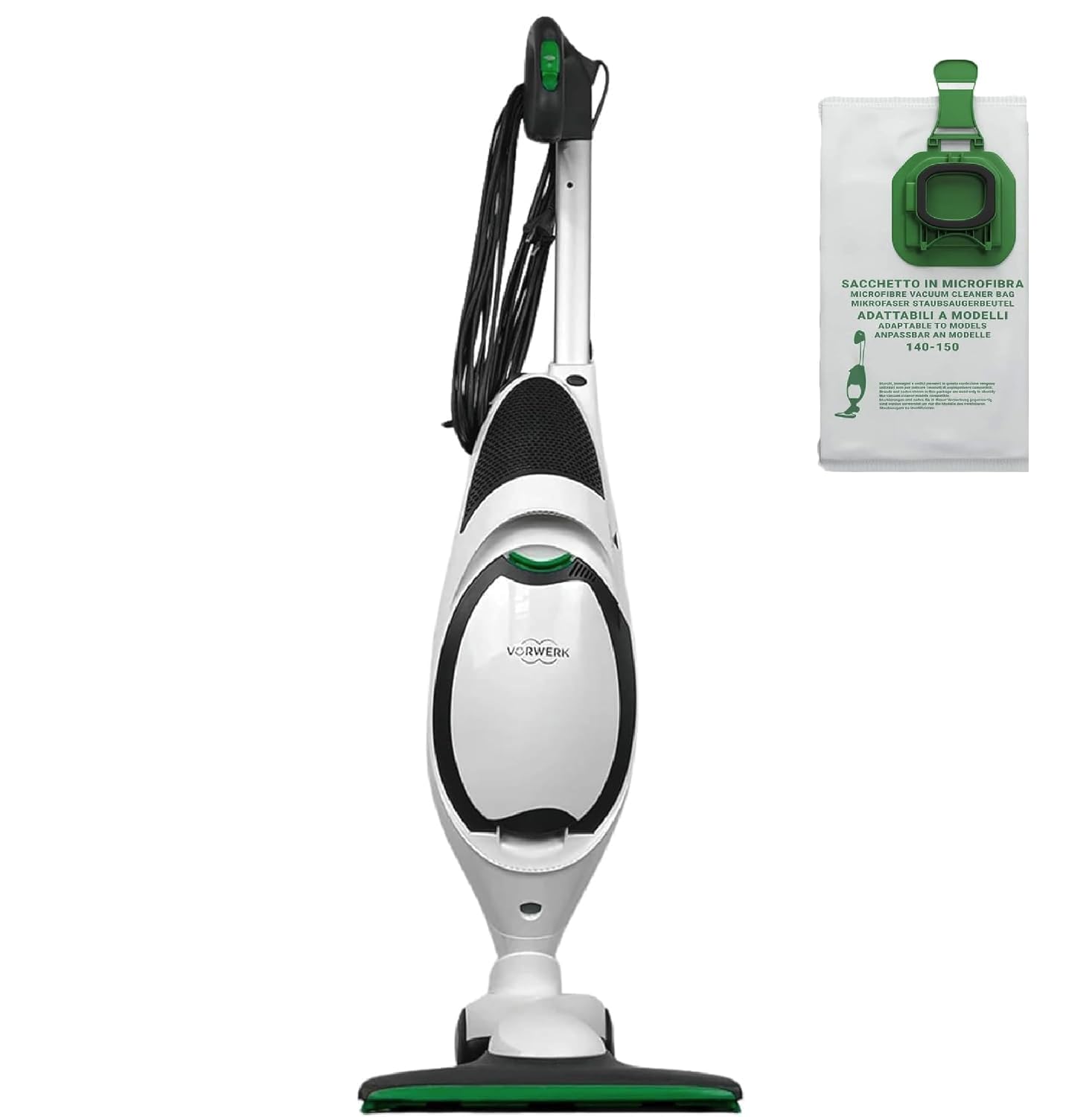 VORWERK FOLLETTO VK150 NUOVO – Aspirapolvere con Filo da 900W con Spazzola HD50 e Sistema a Sacco Filtro HEPA – Modello Potente, Silenzioso e Versatile (Scopa + Sacchetto)