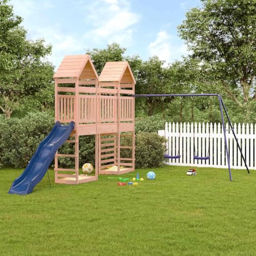 CHARMMA Outdoor Playset Natural Wood Solid Douglas Wood Large Seats Loads,Swing Sets & Playsets-3156935