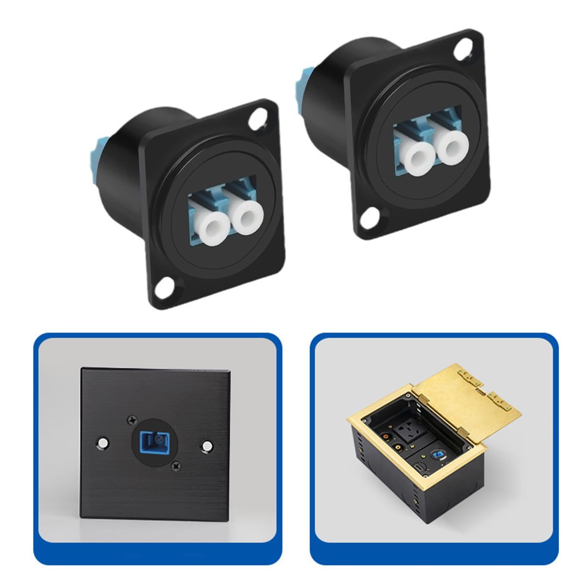 Adaptador de fibra óptica LC tipo D 2 unidades conexión rápida módulo doble paso aleación de zinc negro 23.6 mm 23.8 mm