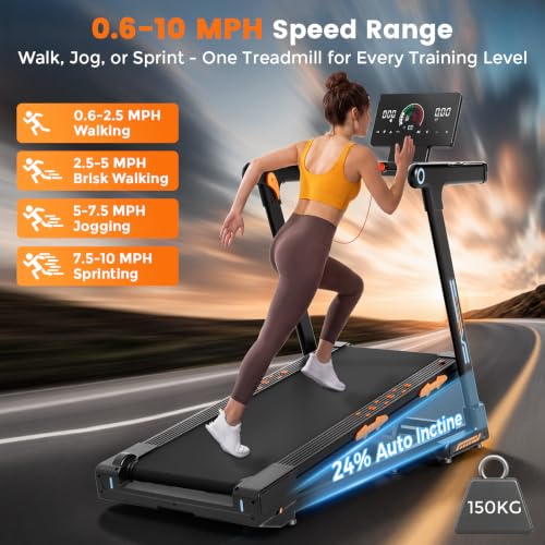 Image of JAGJOG Foldable Treadmill with 15% Auto Incline, 8.8 MPH, 300 lb Capacity