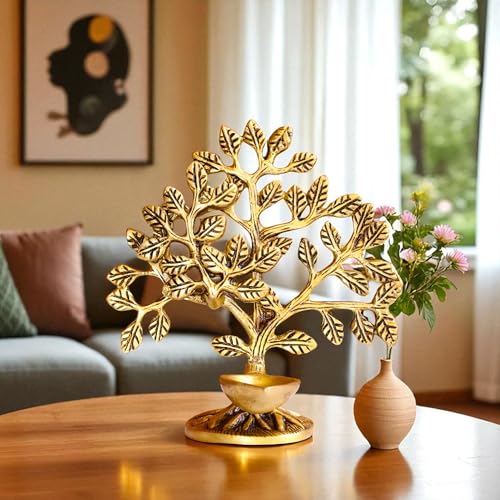 Image of Brass Kalpavriksha Tree with Diya in Antique Brass Finish | Tree of Life Showpiece for Home Decor, Feng Shui | Good Luck Gift for Office, House Warming, Temple | H : 5.75 in, W : 480 Grams