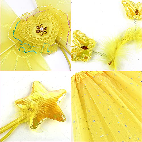 M MUNCASO Ragazze Fata Costume Fancy Dress Up Set di costumi da farfalla Principessa Abito Set di costumi in tulle con ali di farfalla, bacchetta magica e set di cerchietti per bambine 3-8 anni