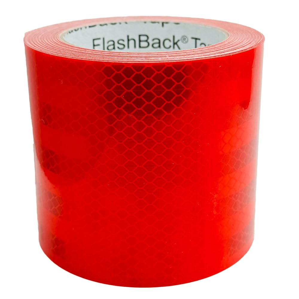 FlashBack Microprismatic Reflective Tape High Visibility Self-adhesive Sticker Hi Vis Van Reflective Sticky Tape (Red, 100mm x 25 Metres)