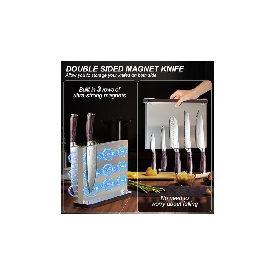 Kitchen-Knife-Set-With-Block-Chef-Knife-Block-Set-High-Carbon-Stainless-Steel-Knives-with-Magnetic-Knife-Block-Holder-Versatile-Knife-Block-Sets-for-Kitchen-Professional-Kitchen-Knives-Set-6-Pcs Kitchen Knife Set With Block: Chef Knife Block Set, High Carbon Stainless Steel Knives with Magnetic Knife Block Holder, Versatile Knife Block Sets for Kitchen, Professional Kitchen Knives Set - 6 Pcs